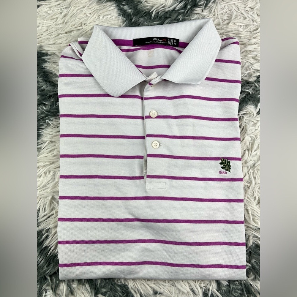 RLX Ralph Lauren Men's White Purple Striped Golf Polo Shirt Size XL